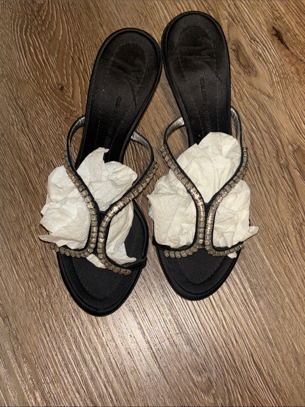 Giuseppe Zanotti Black Rhinestone Strappy Kitten Heel Slides - Picture 2 of 10